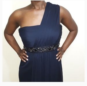 Beaded Pleated Chiffon Full Length Dress